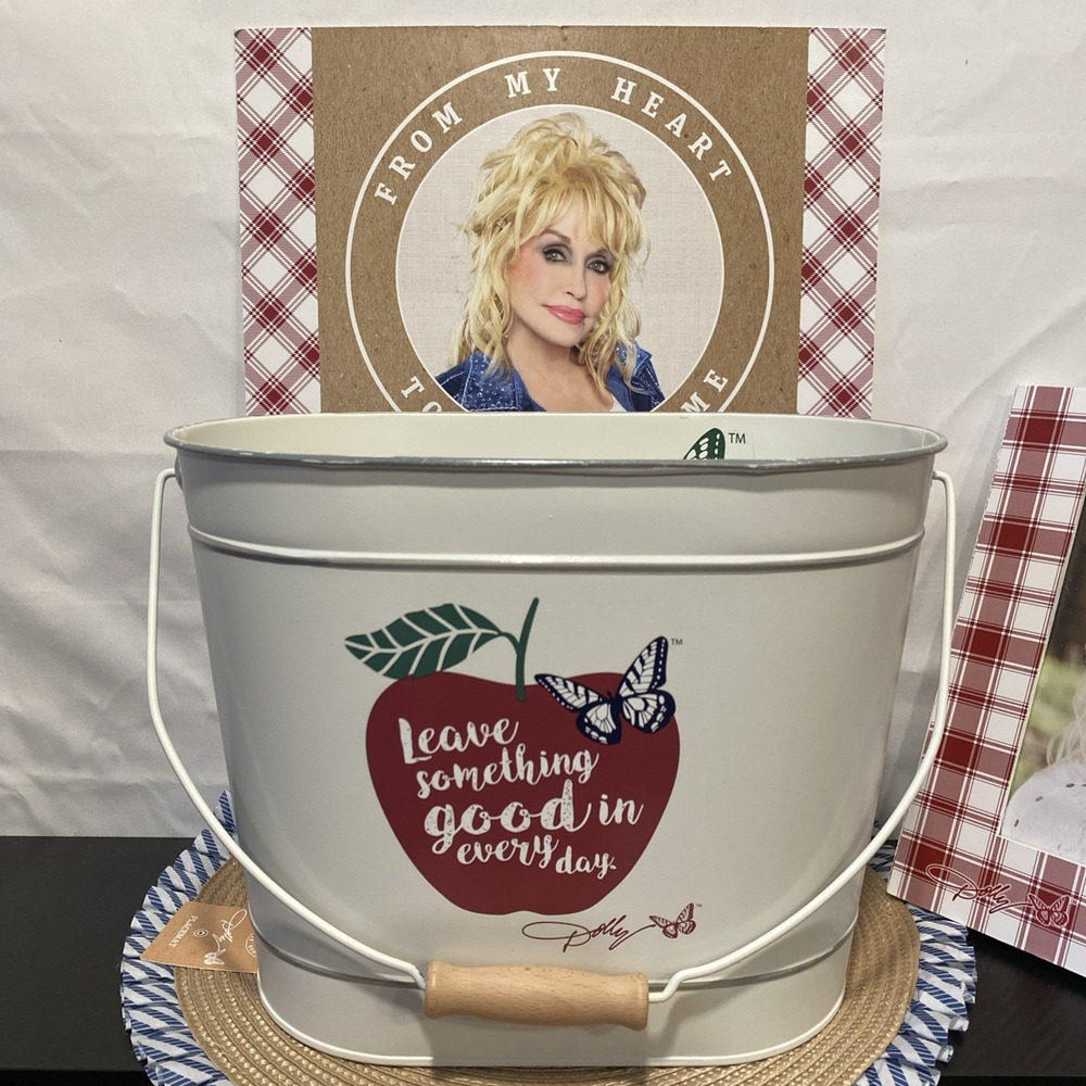 Dolly Parton‎ Dollar General White Red Apple 11.6" Metal Apple Bucket Basket